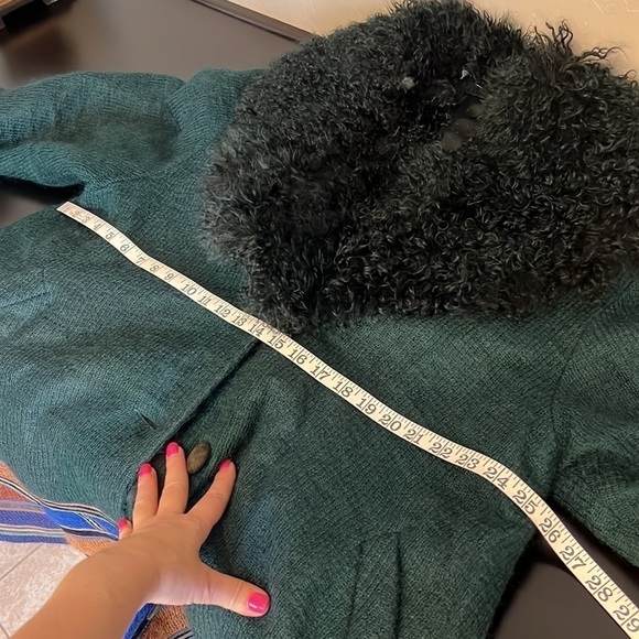 Penny Lane handpainted boho coat, mohair & leather mongolian fur shaggy collar,L - Picture 12 of 15